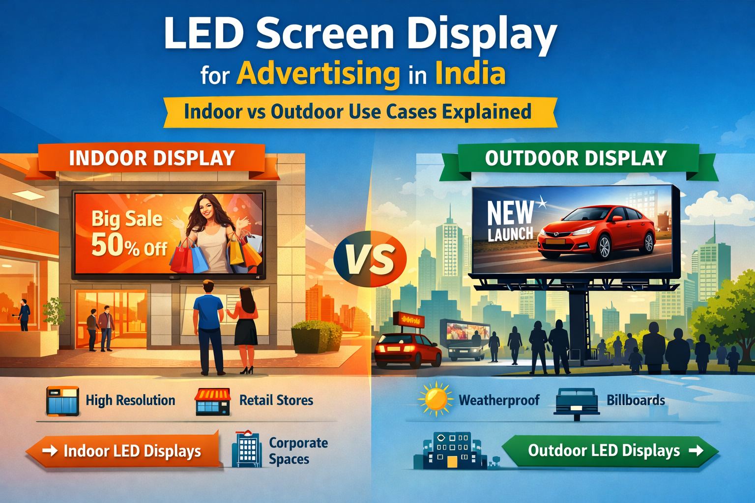 LED Screen Display for Advertising in India: Indoor vs Outdoor Use Cases Explained